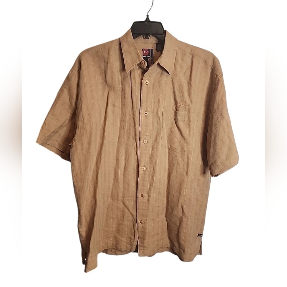 Bay Creek Shirt Mens XL  Beige Gold Short Sleeve Plaid Pocket Cotton Rare